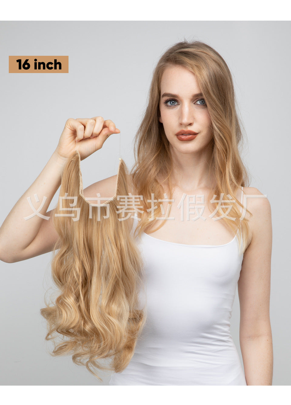 One-piece hair volume U-shaped hair extensions. invisible fish line natural long and curly