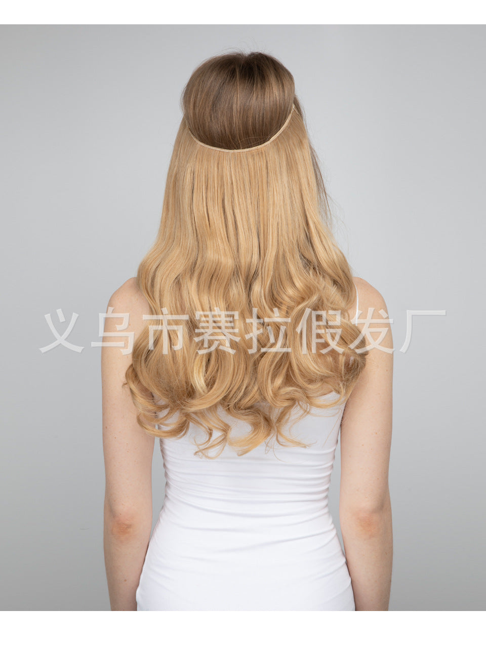 One-piece hair volume U-shaped hair extensions. invisible fish line natural long and curly