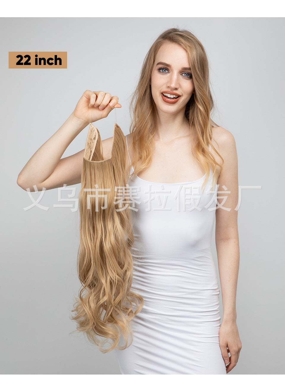 One-piece hair volume U-shaped hair extensions. invisible fish line natural long and curly