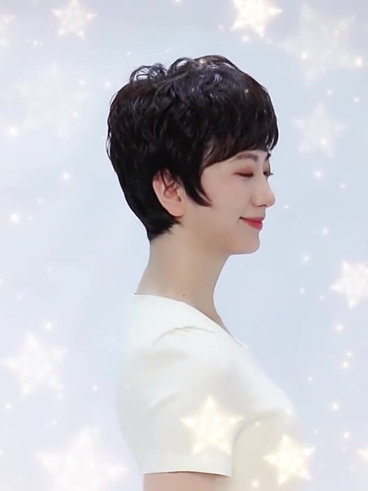 Real Hair Fashionable Fluffy Textured Short Hair Real Wig