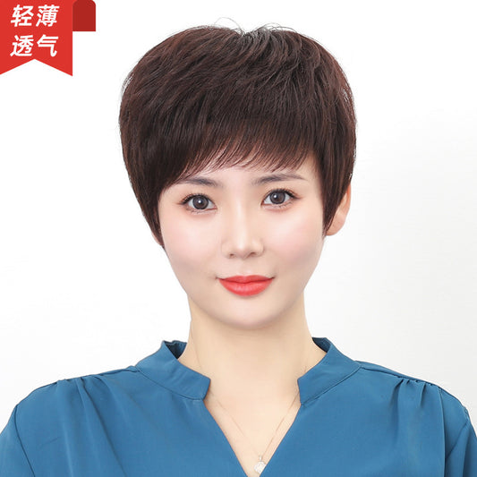 Short Hair Real Human Hair Full Head Wig Cover Spot Replacement