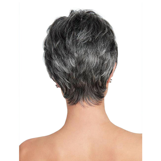 Short Straight Hair Wig Heat Resistant fiber Black White Mixed Color Synthetic Hair with Cap