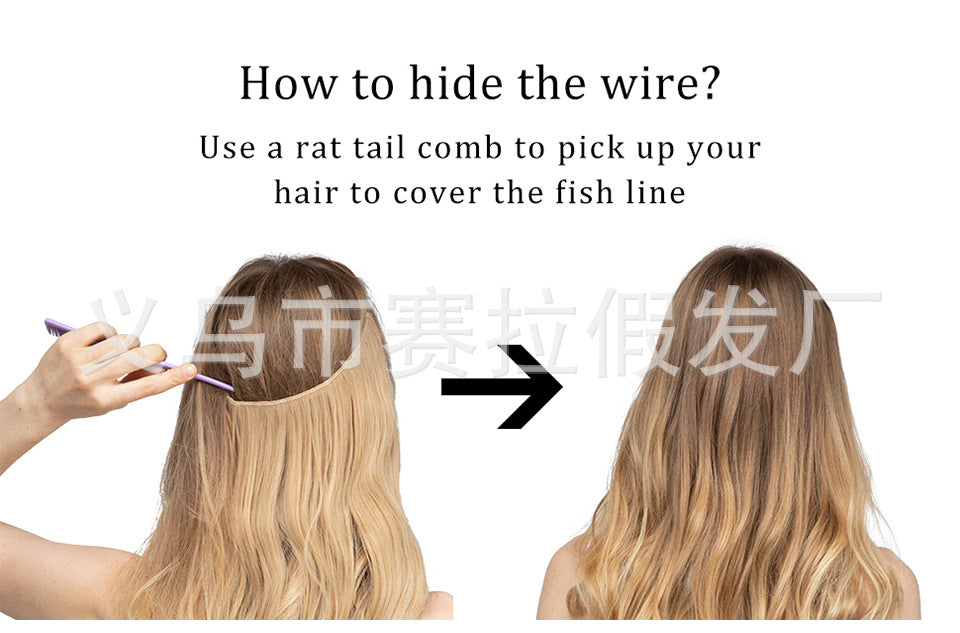 One-piece hair volume U-shaped hair extensions. invisible fish line natural long and curly