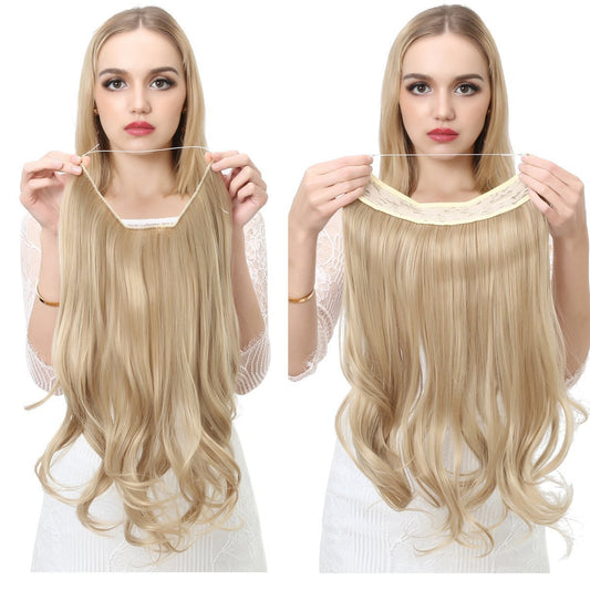 One-piece hair volume U-shaped hair extensions. invisible fish line natural long and curly