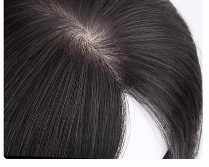 Human Hair Needle Repair Piece Wig Top of Head  Covering White Hair Lightweight Breathable