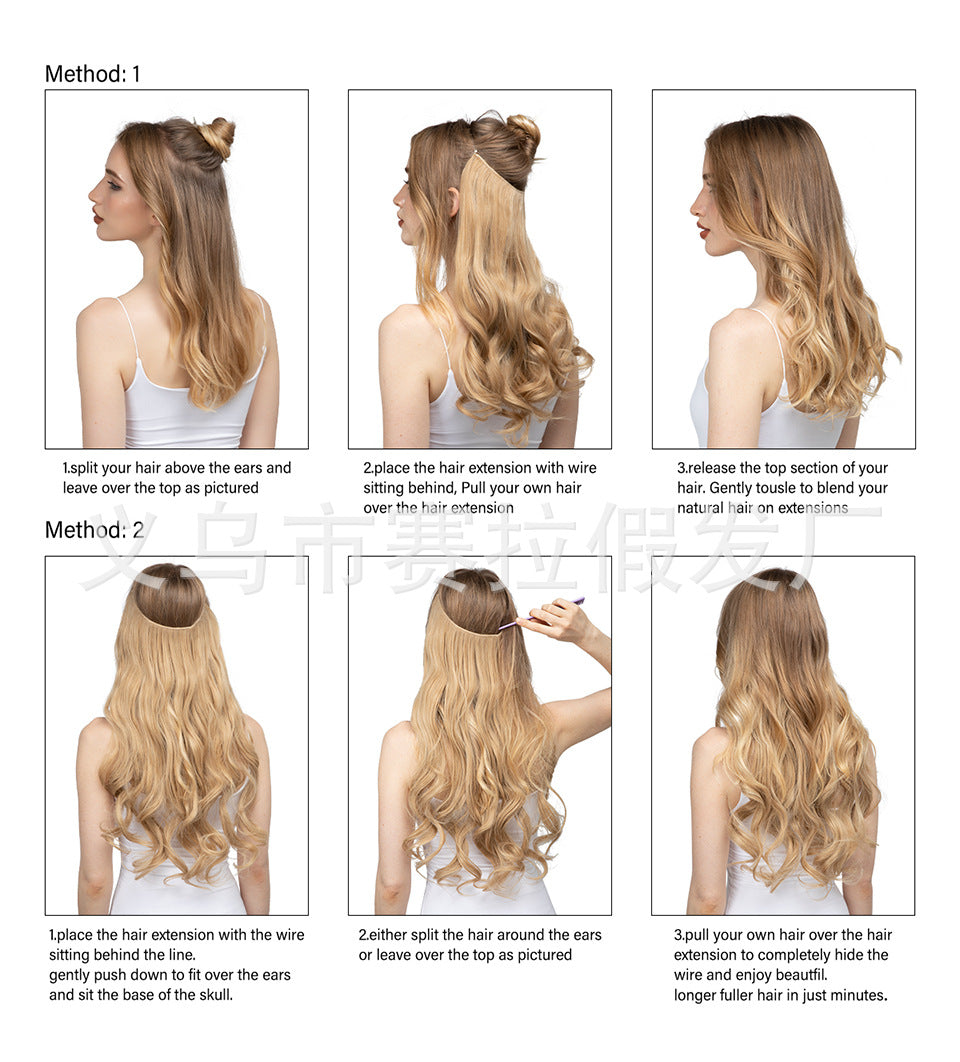 One-piece hair volume U-shaped hair extensions.  invisible fish line  natural long and curly