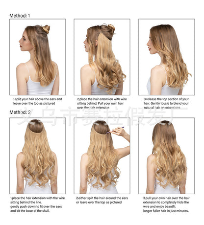 One-piece hair volume U-shaped hair extensions.  invisible fish line  natural long and curly