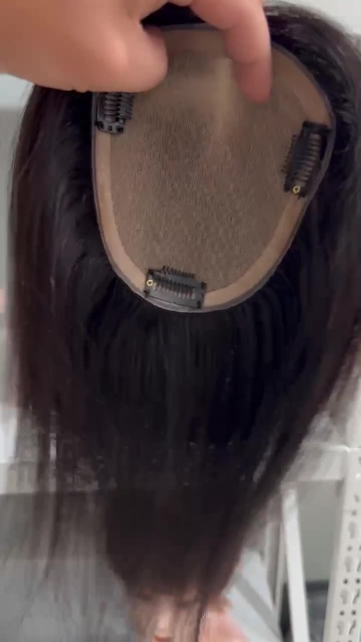 Human Hair Needle Repair Piece Wig Top of Head  Covering White Hair Lightweight Breathable