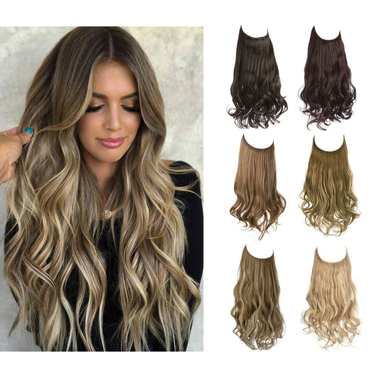 One-piece hair volume U-shaped hair extensions.  invisible fish line  natural long and curly