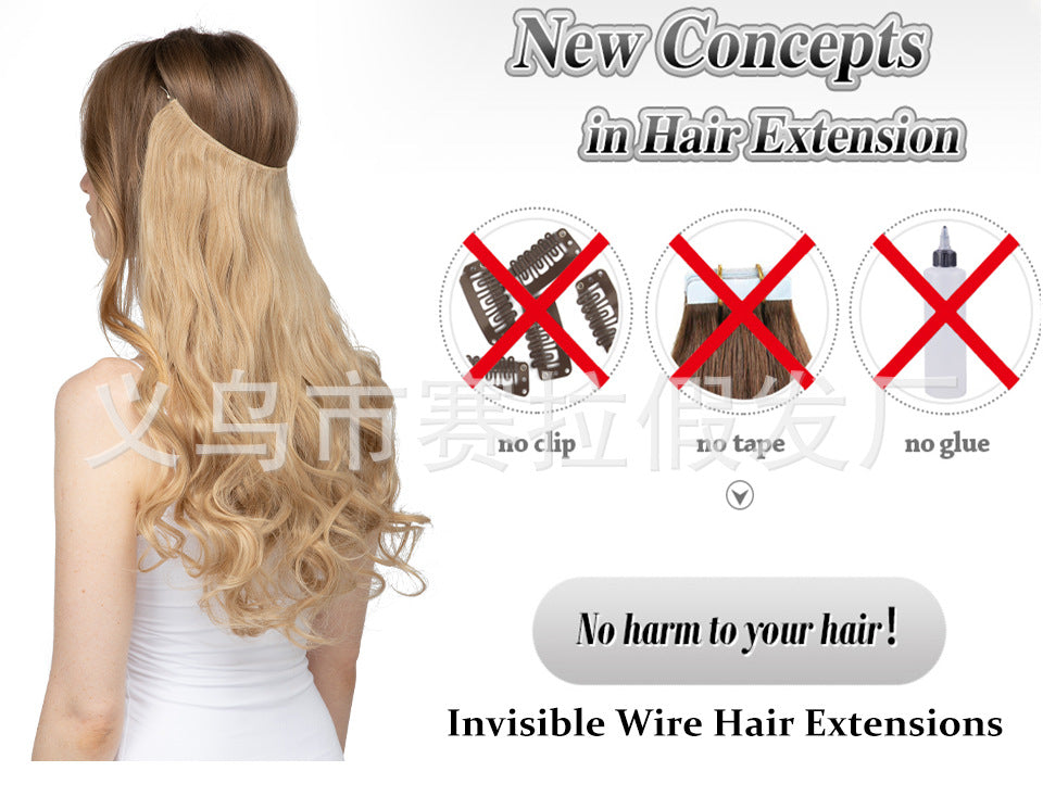 One-piece hair volume U-shaped hair extensions.  invisible fish line  natural long and curly