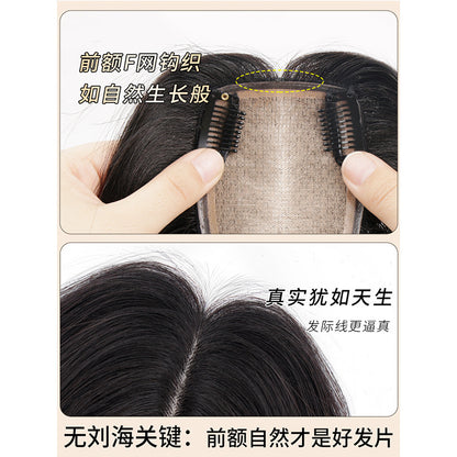 Human Hair Needle Repair Piece Wig Top of Head  Covering White Hair Lightweight Breathable
