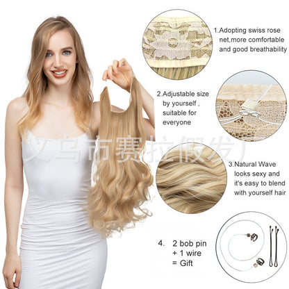 One-piece hair volume U-shaped hair extensions.  invisible fish line  natural long and curly