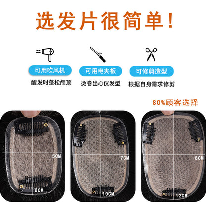 Human Hair Needle Repair Piece Wig Top of Head  Covering White Hair Lightweight Breathable
