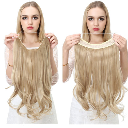 One-piece hair volume U-shaped hair extensions.  invisible fish line  natural long and curly