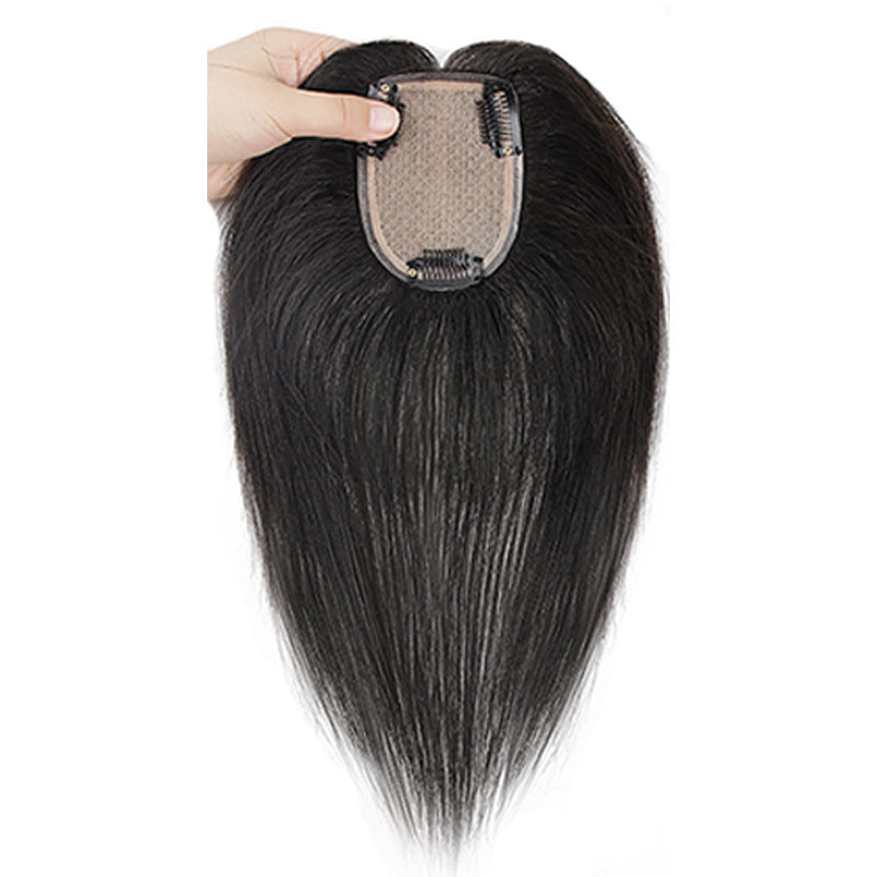 Human Hair Needle Repair Piece Wig Top of Head  Covering White Hair Lightweight Breathable