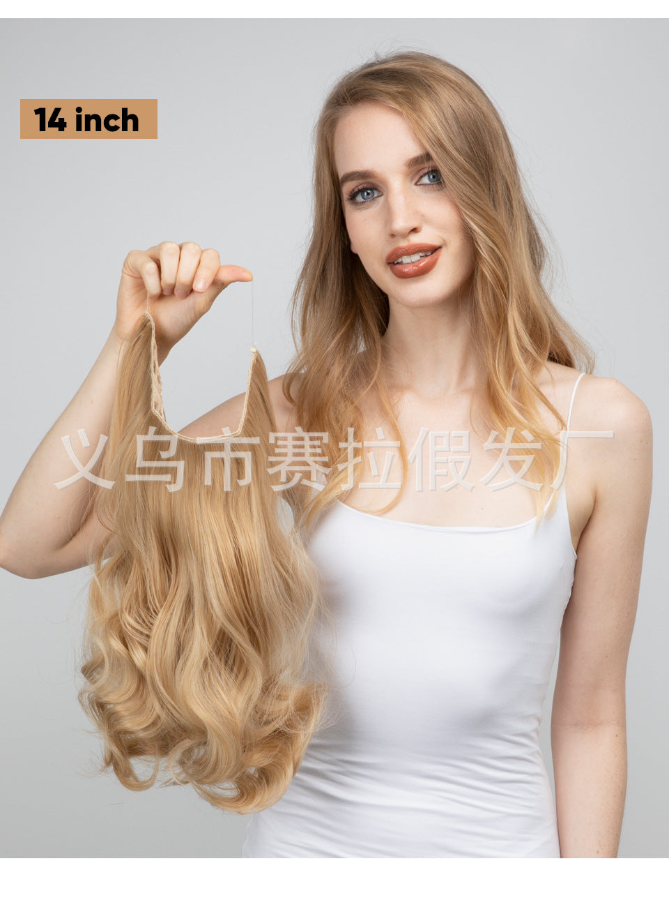 One-piece hair volume U-shaped hair extensions.  invisible fish line  natural long and curly