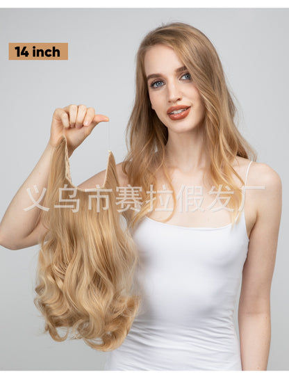 One-piece hair volume U-shaped hair extensions.  invisible fish line  natural long and curly