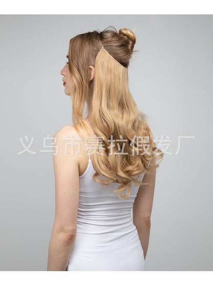 One-piece hair volume U-shaped hair extensions.  invisible fish line  natural long and curly