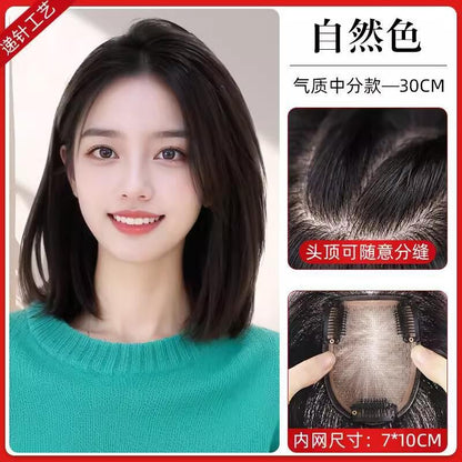 Human Hair Needle Repair Piece Wig Top of Head  Covering White Hair Lightweight Breathable