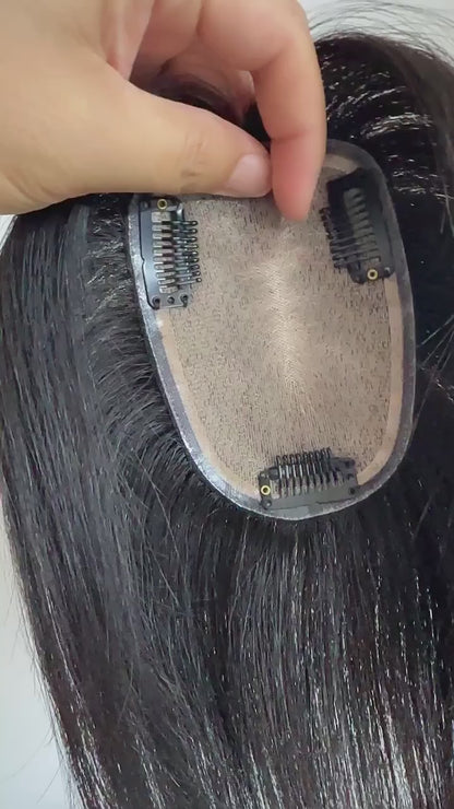 Human Hair Needle Repair Piece Wig Top of Head  Covering White Hair Lightweight Breathable